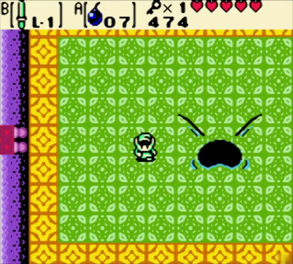 Facade sunk into the floor as a dark pit while Link keeps his distance Facade sunk into the floor as a dark pit while Link keeps his distance