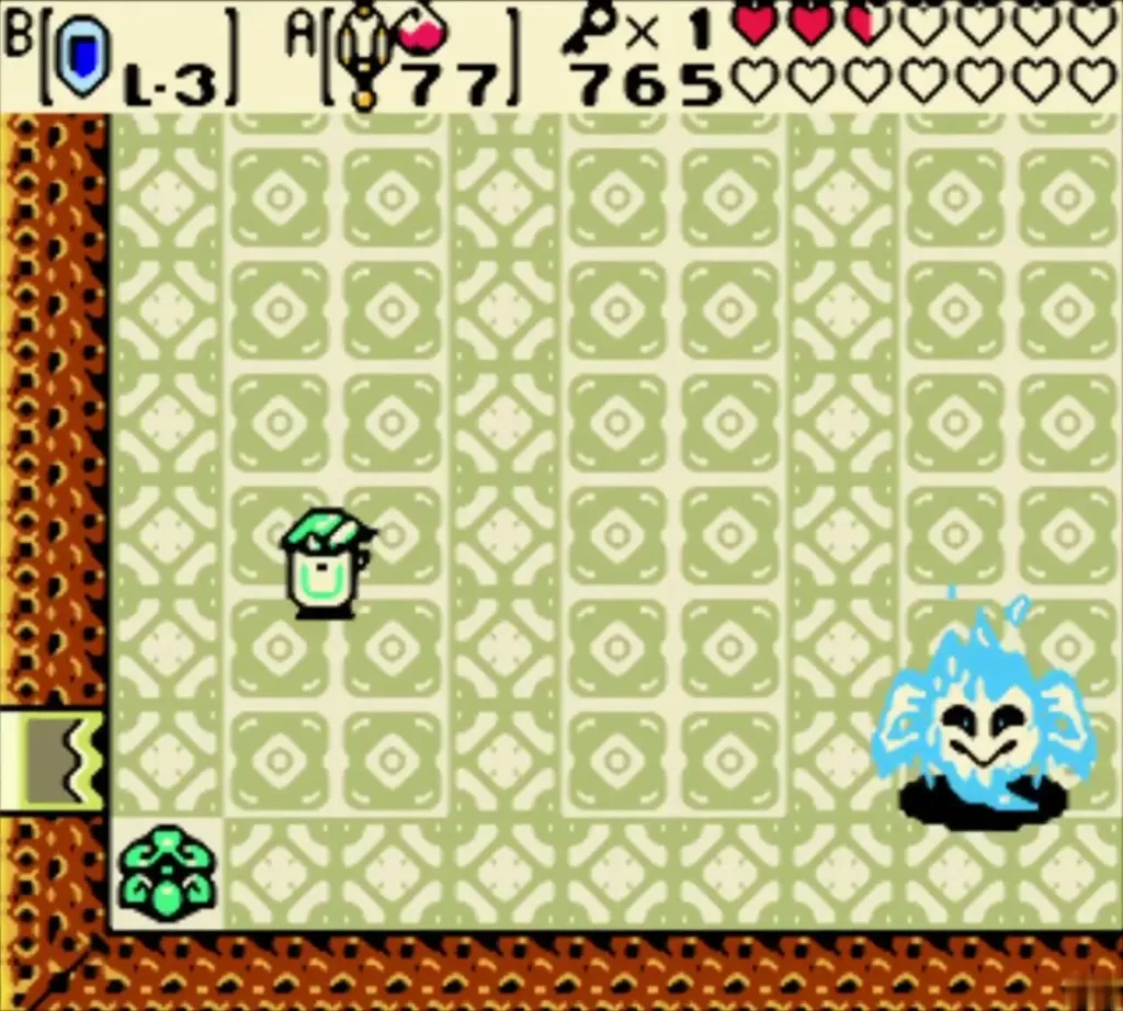 Frypolar in its blue ice form facing Link in the mini-boss room Frypolar in its blue ice form facing Link in the mini-boss room