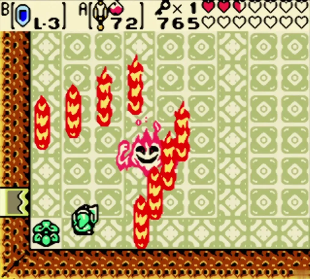 Frypolar ringed by tall flame columns with Link below in the green room Frypolar ringed by tall flame columns with Link below in the green room