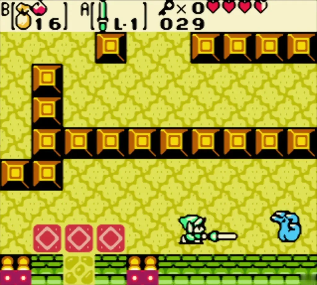 Link swinging his sword at a Floormaster in Gnarled Root Dungeon Link swinging his sword at a Floormaster in Gnarled Root Dungeon