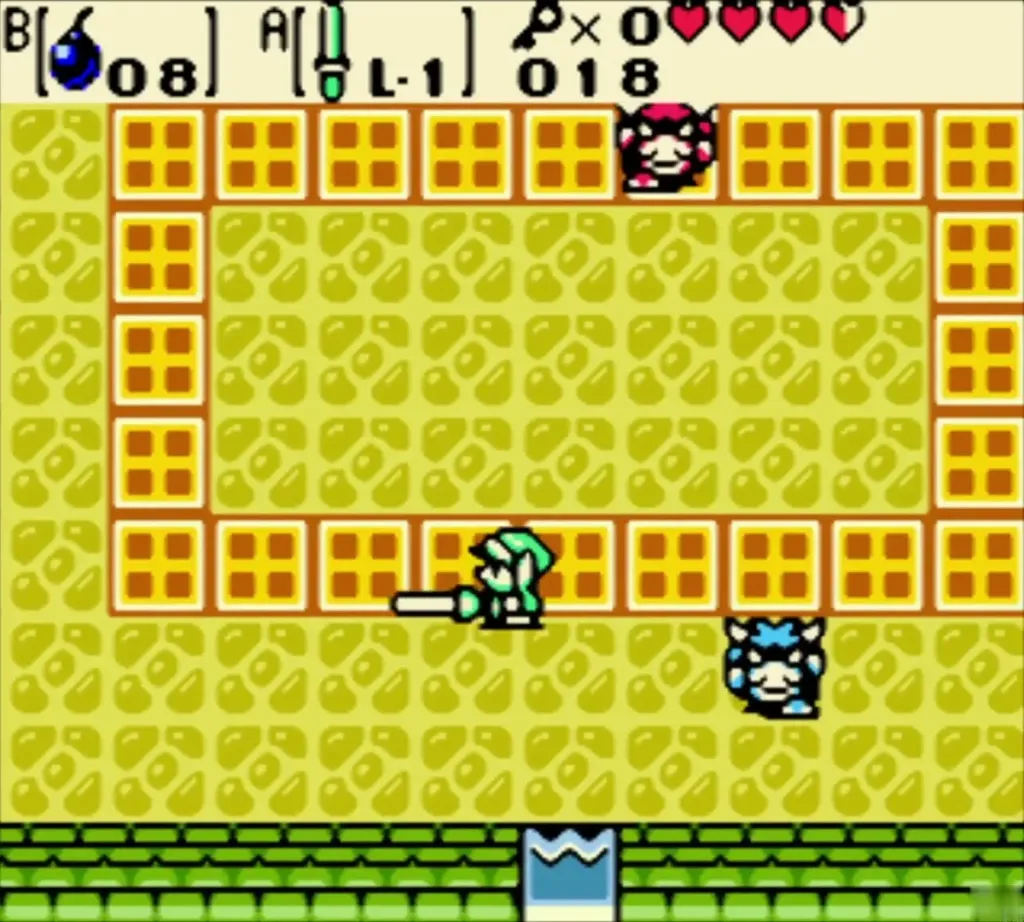 Link facing the red and blue Goriya brothers mini-boss in Gnarled Root Dungeon Link facing the red and blue Goriya brothers mini-boss in Gnarled Root Dungeon
