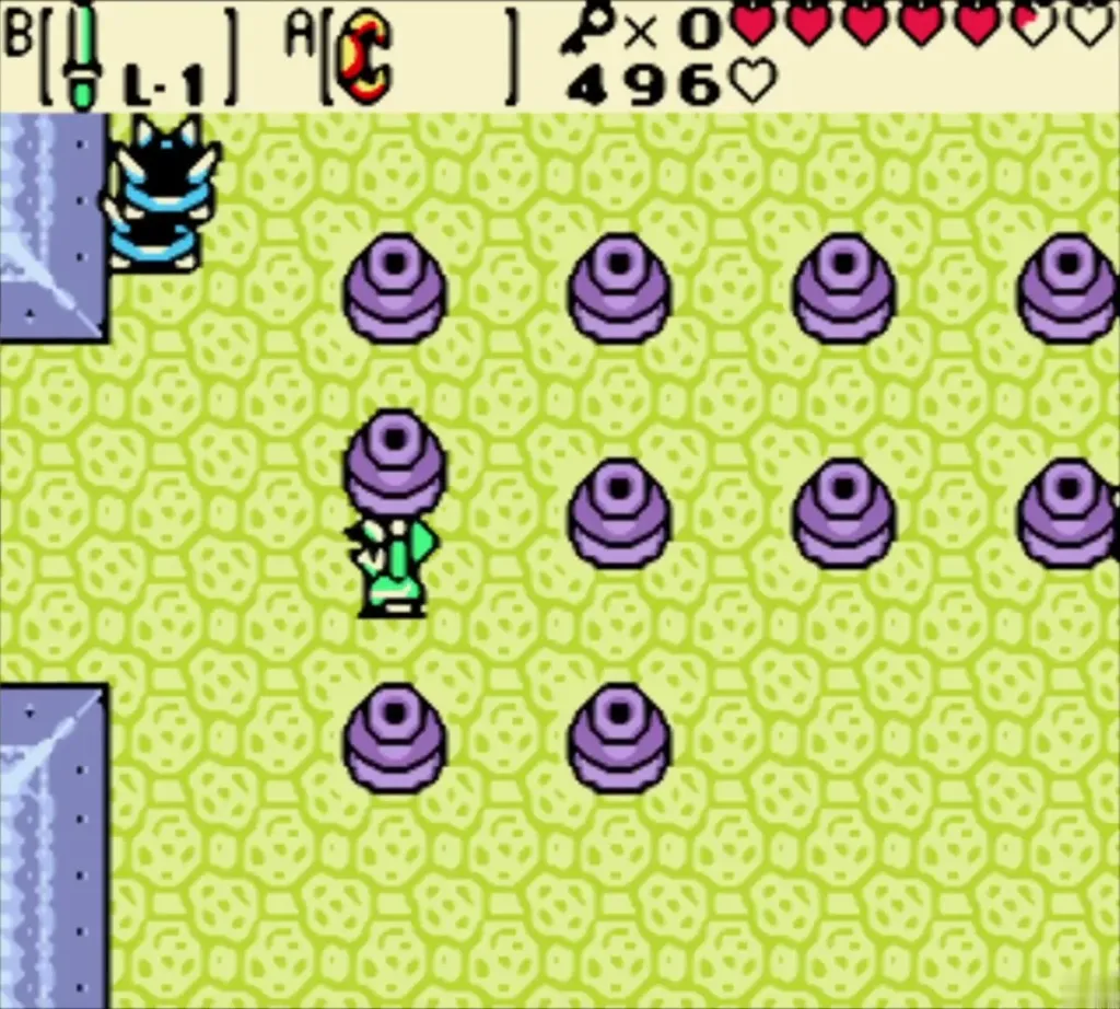 Link near a Spiked Beetle among purple bumpers in Poison Moth's Lair Link near a Spiked Beetle among purple bumpers in Poison Moth's Lair