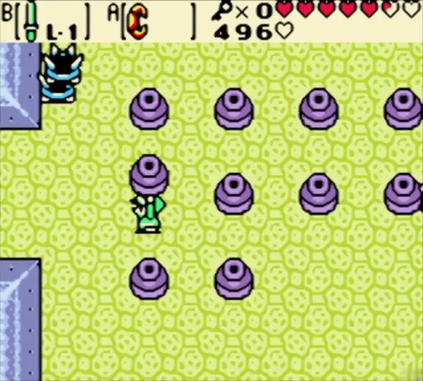 Link near a Spiked Beetle among purple bumpers in Poison Moth's Lair Link near a Spiked Beetle among purple bumpers in Poison Moth's Lair