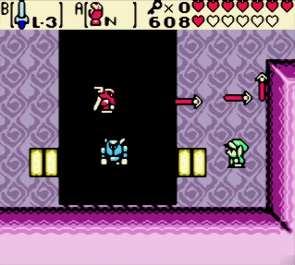 A red Zol firing arrow projectiles at Link in an Explorer's Crypt room A red Zol firing arrow projectiles at Link in an Explorer's Crypt room
