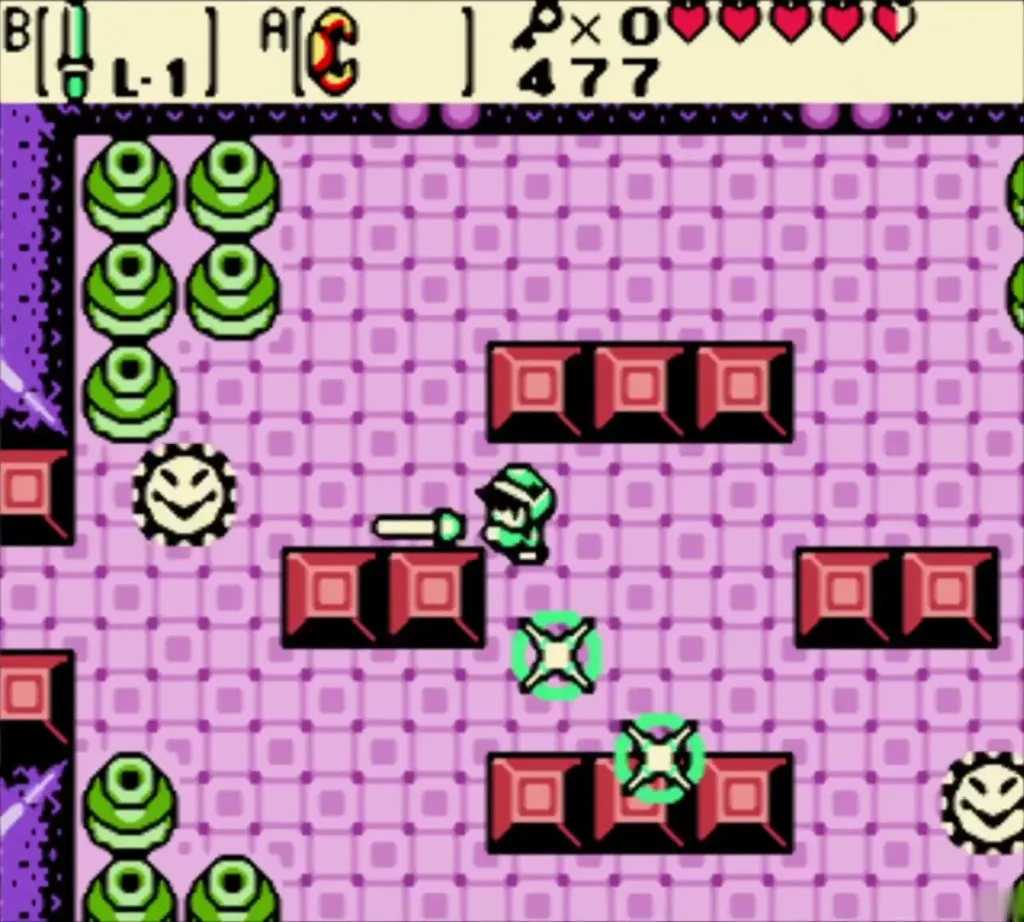 Link fighting Stalfos, a Rope and Sparks in a hall of Snake's Remains Link fighting Stalfos, a Rope and Sparks in a hall of Snake's Remains