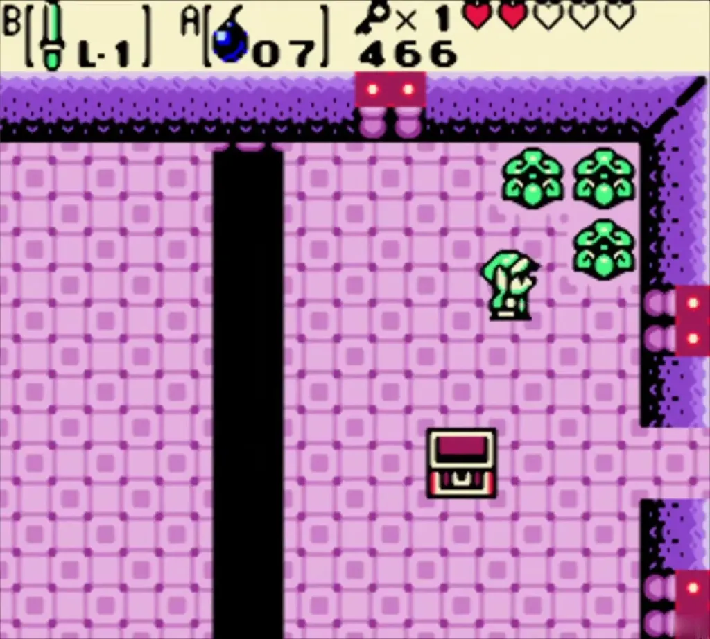 Link facing green Pig Warriors across a wide gap in Snake's Remains Link facing green Pig Warriors across a wide gap in Snake's Remains