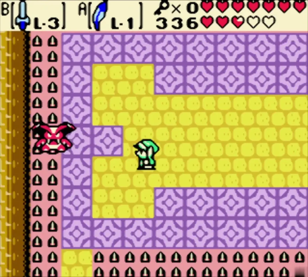 Link fighting the red bat-like mini-boss Vire in the Ancient Ruins Link fighting the red bat-like mini-boss Vire in the Ancient Ruins