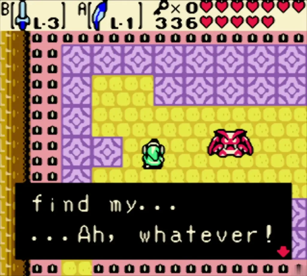 Vire taunting Link in a text box in the Ancient Ruins mini-boss room Vire taunting Link in a text box in the Ancient Ruins mini-boss room