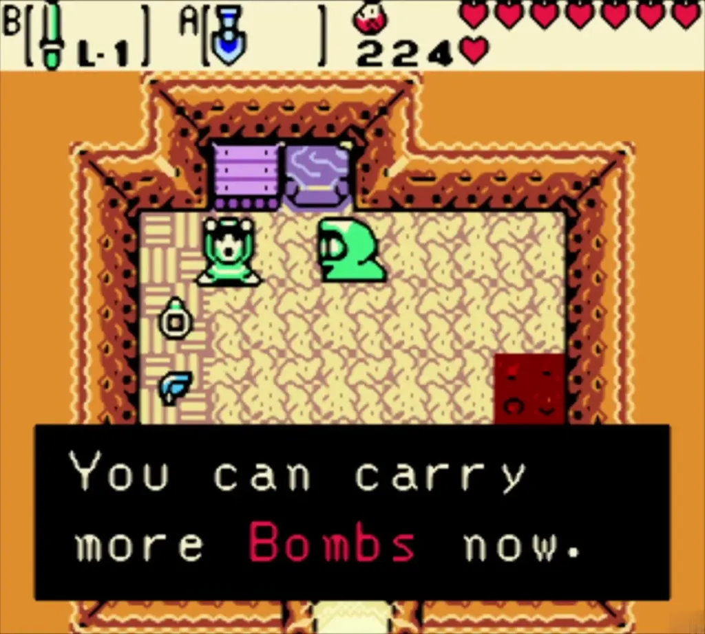 Shop message saying Link can now carry more bombs after the trade Shop message saying Link can now carry more bombs after the trade