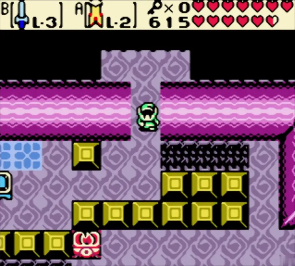 Link walking a purple crypt corridor past a pot enemy after getting the cape Link walking a purple crypt corridor past a pot enemy after getting the cape