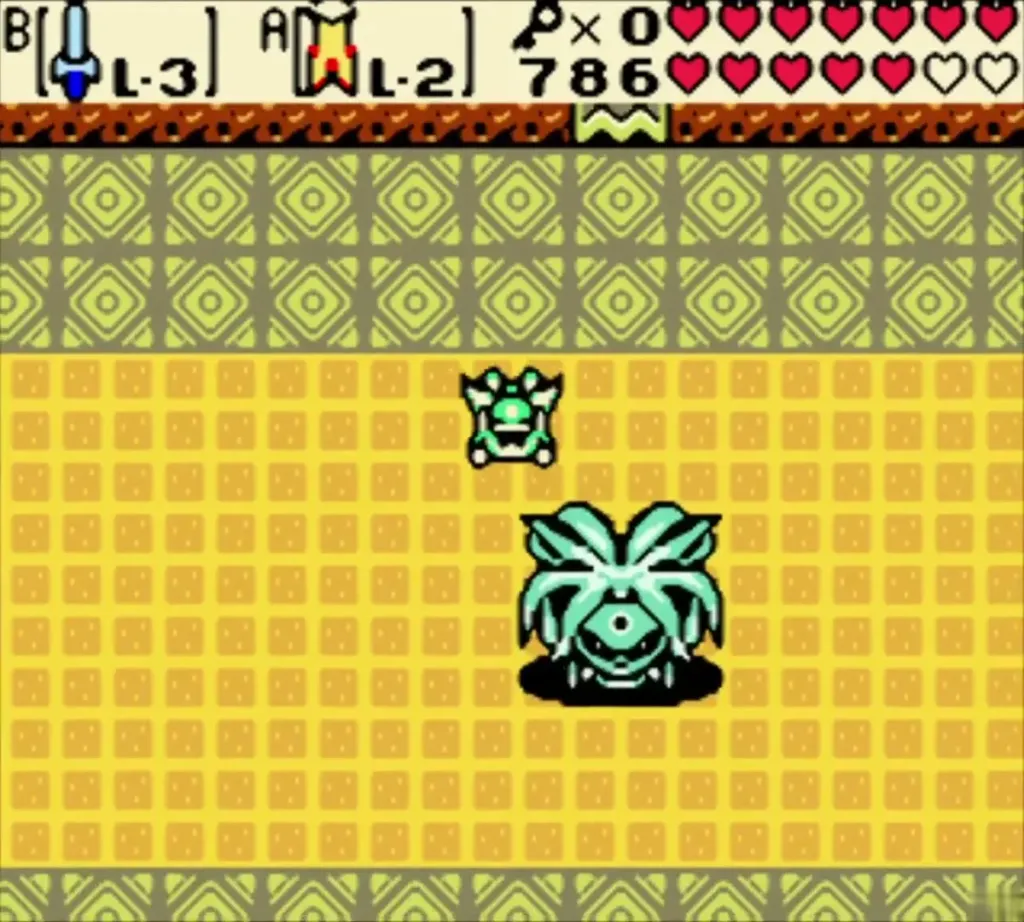 Medusa-style head boss with snake-like hair in the yellow-floored room of the Sword and Shield Maze Medusa-style head boss with snake-like hair in the yellow-floored room of the Sword and Shield Maze