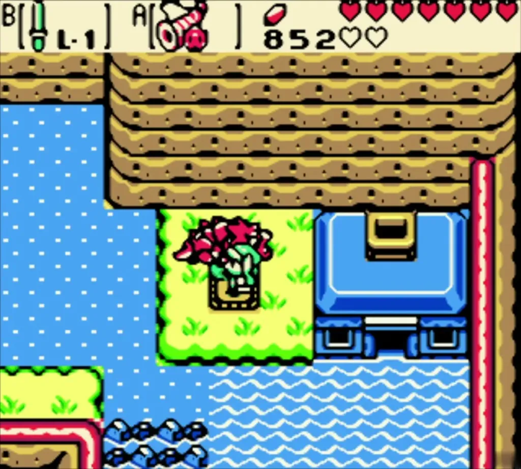 Link on the Sunken City stump islet beside the newly planted Gasha sprout Link on the Sunken City stump islet beside the newly planted Gasha sprout