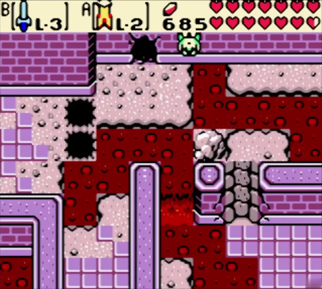 Link walking the purple-brick ground near the Temple Remains entrance Link walking the purple-brick ground near the Temple Remains entrance