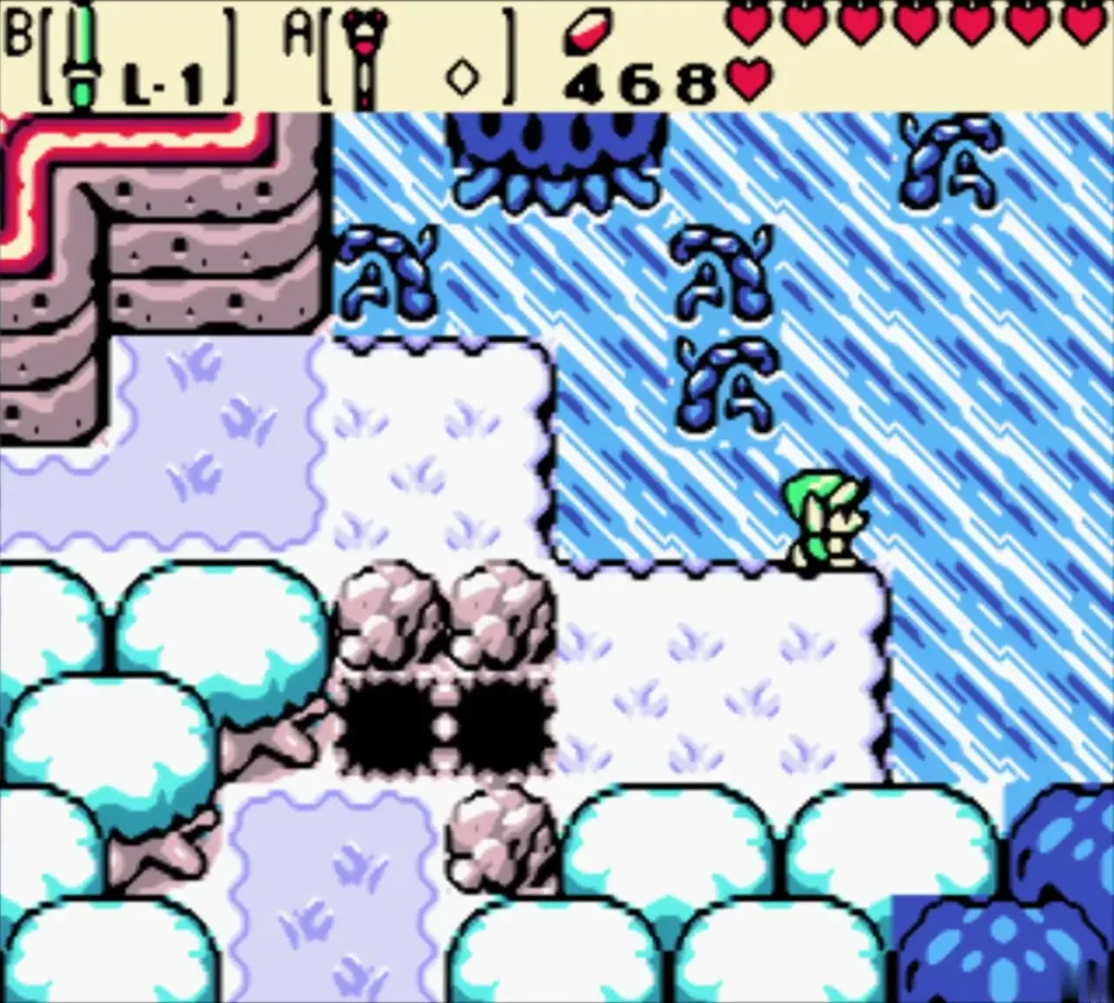 Link on the frozen lake beside the stump Link on the frozen lake beside the stump