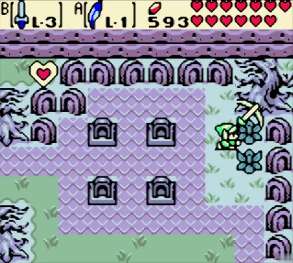 Link beside the graveyard tombstones with the uncollected heart icon in the top-left wall Link beside the graveyard tombstones with the uncollected heart icon in the top-left wall
