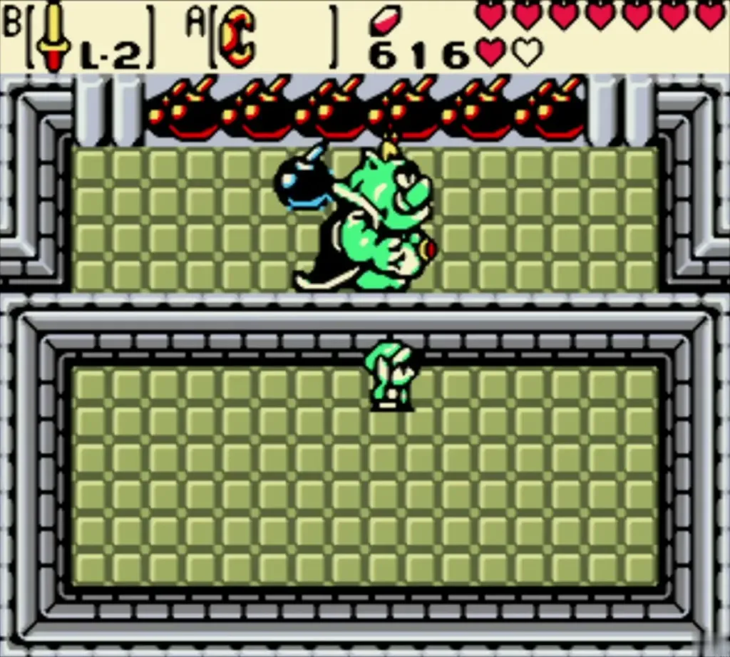 Great Moblin in the grey arena throwing a bomb back at Link Great Moblin in the grey arena throwing a bomb back at Link