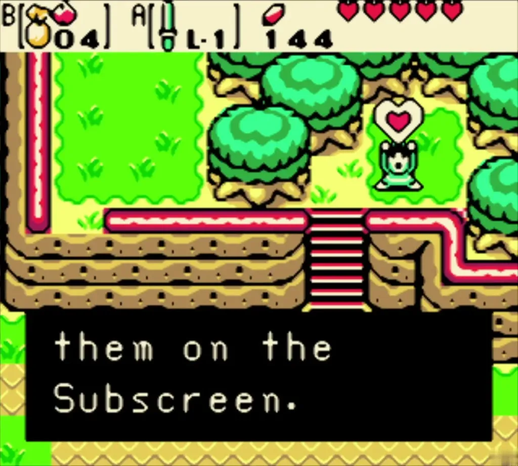 Link holding the Piece of Heart over his head on the Horon Village cliff ledge Link holding the Piece of Heart over his head on the Horon Village cliff ledge