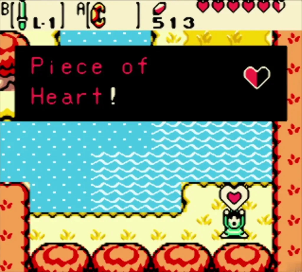 Link holding up the Piece of Heart at the pond Link holding up the Piece of Heart at the pond