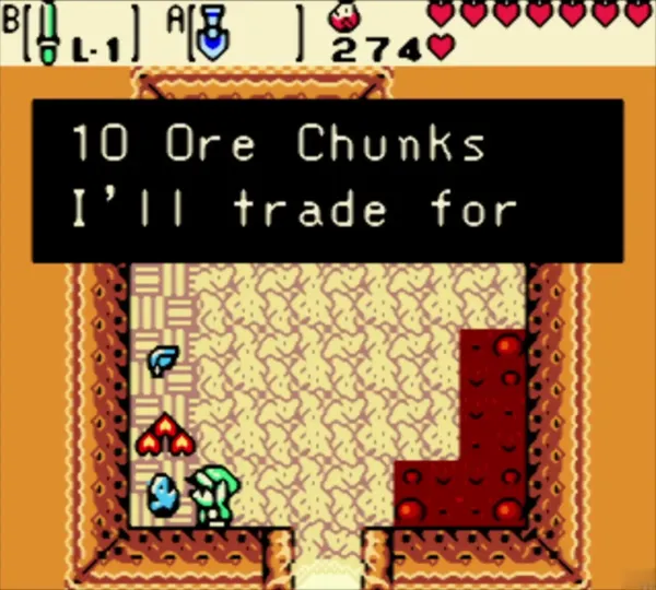 Subrosian Market seller offering to trade for the Rare Peach Stone with ore chunks Subrosian Market seller offering to trade for the Rare Peach Stone with ore chunks