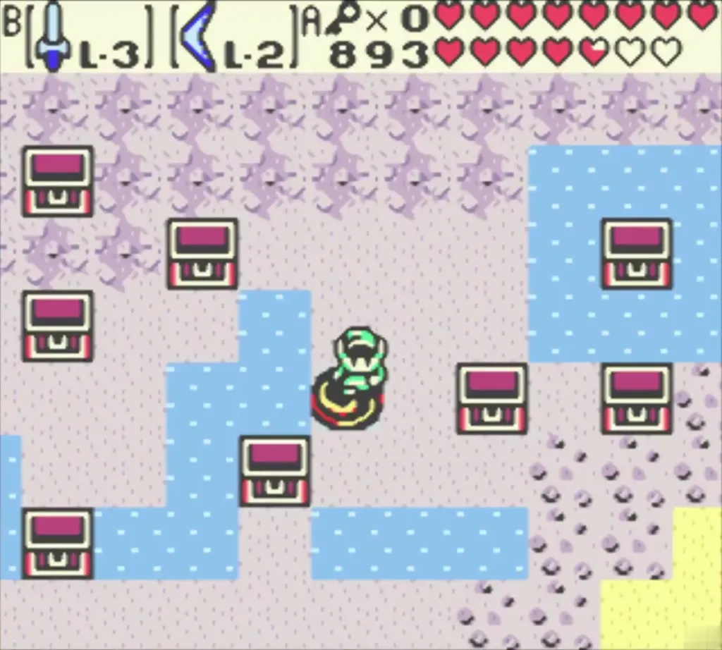 Link stepping onto the spiral portal pad among the trial chests Link stepping onto the spiral portal pad among the trial chests