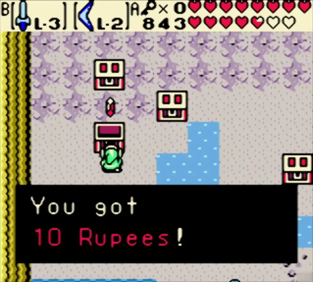 Item-get box reading You got 10 Rupees! as Link opens a trial chest Item-get box reading You got 10 Rupees! as Link opens a trial chest
