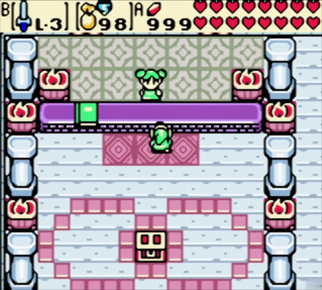 Link at Farore's counter in the secret room of the Maku Tree Link at Farore's counter in the secret room of the Maku Tree