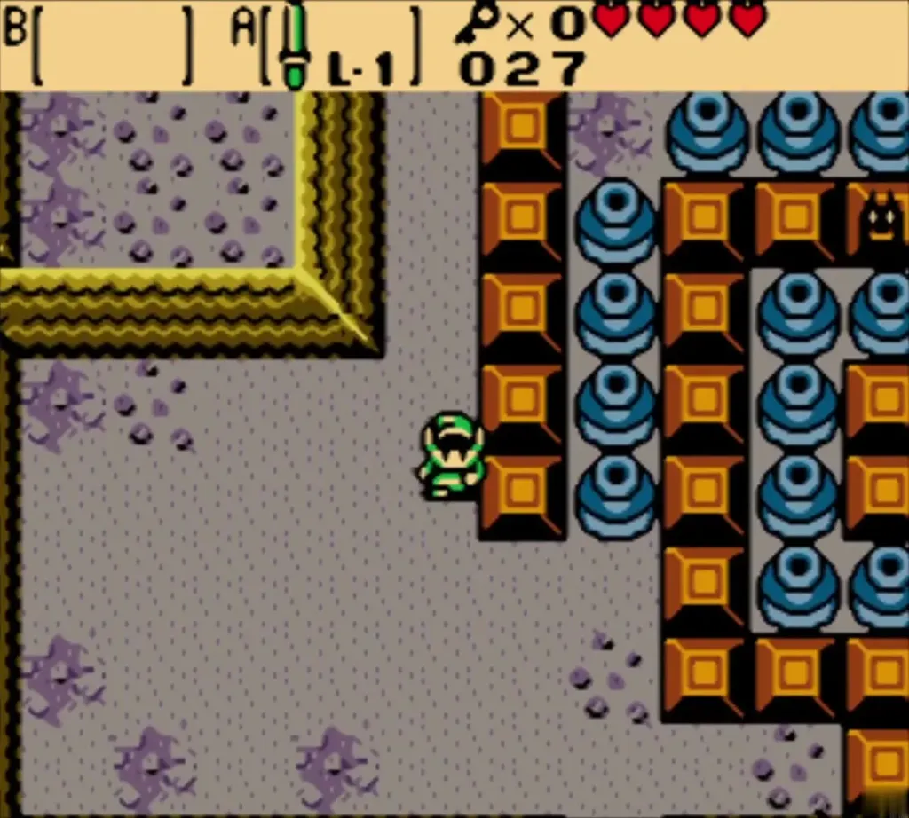 Link working through the blue and orange block maze of the Hero's Cave Link working through the blue and orange block maze of the Hero's Cave