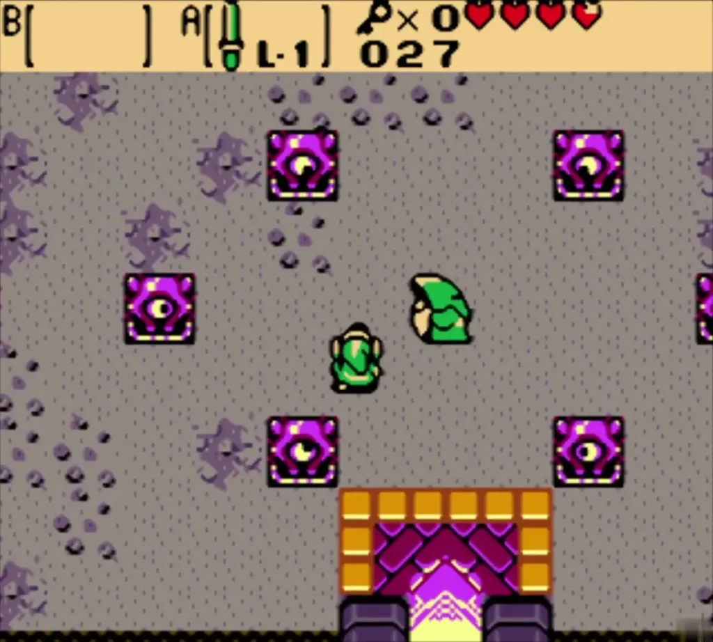Link stepping into the eye-tile room just inside the Hero's Cave entrance Link stepping into the eye-tile room just inside the Hero's Cave entrance