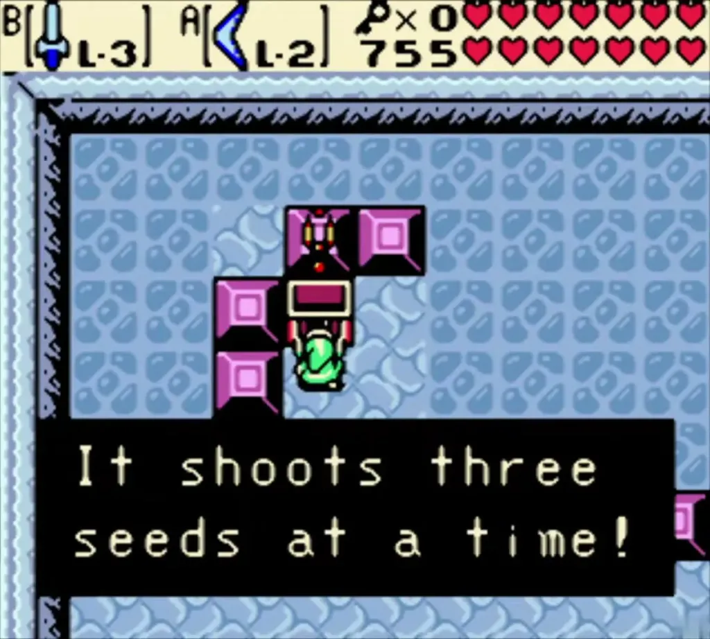 Link beside the Hyper Slingshot with the three seeds at a time message complete Link beside the Hyper Slingshot with the three seeds at a time message complete