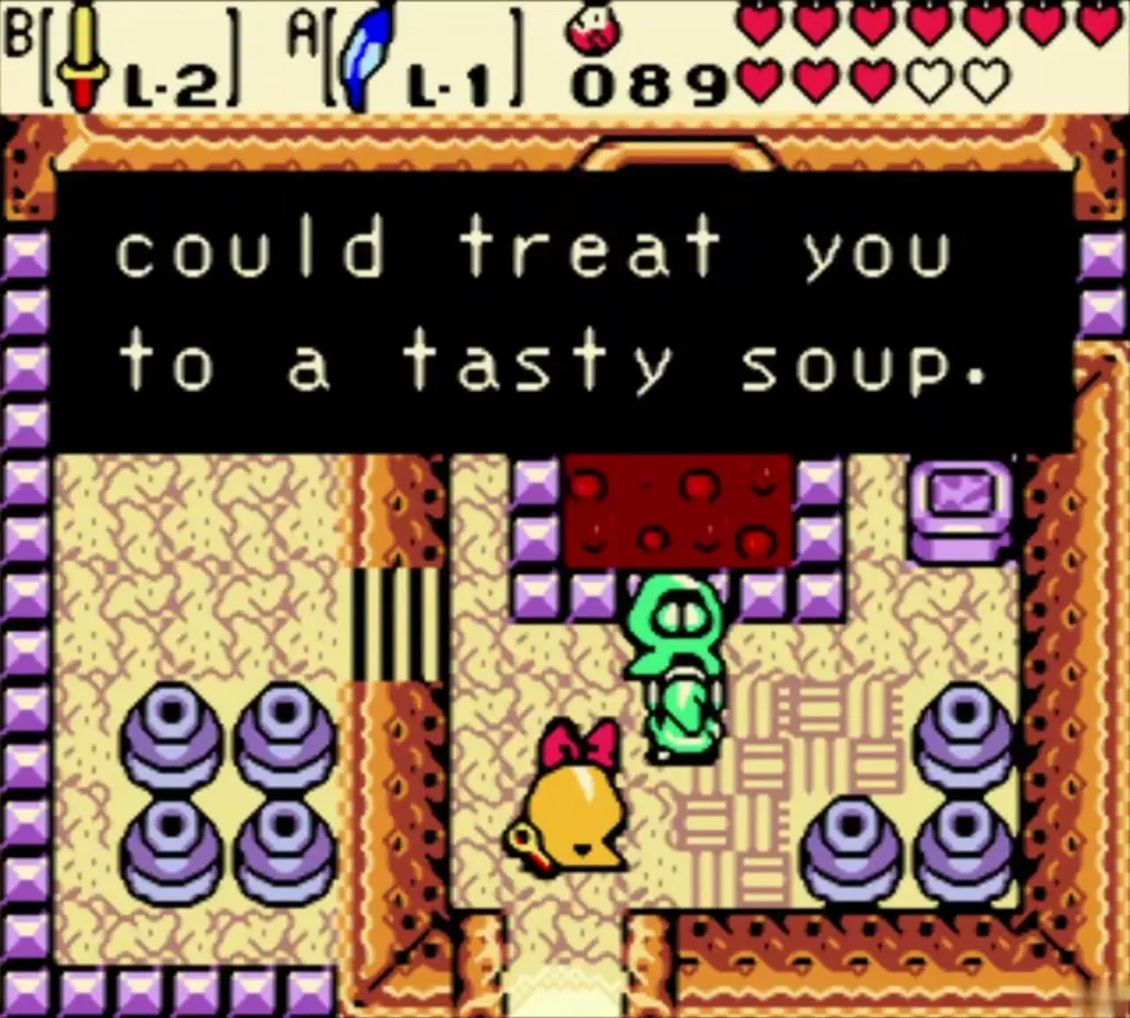 Subrosian cook offering to treat Link to a tasty soup in the Subrosian house Subrosian cook offering to treat Link to a tasty soup in the Subrosian house