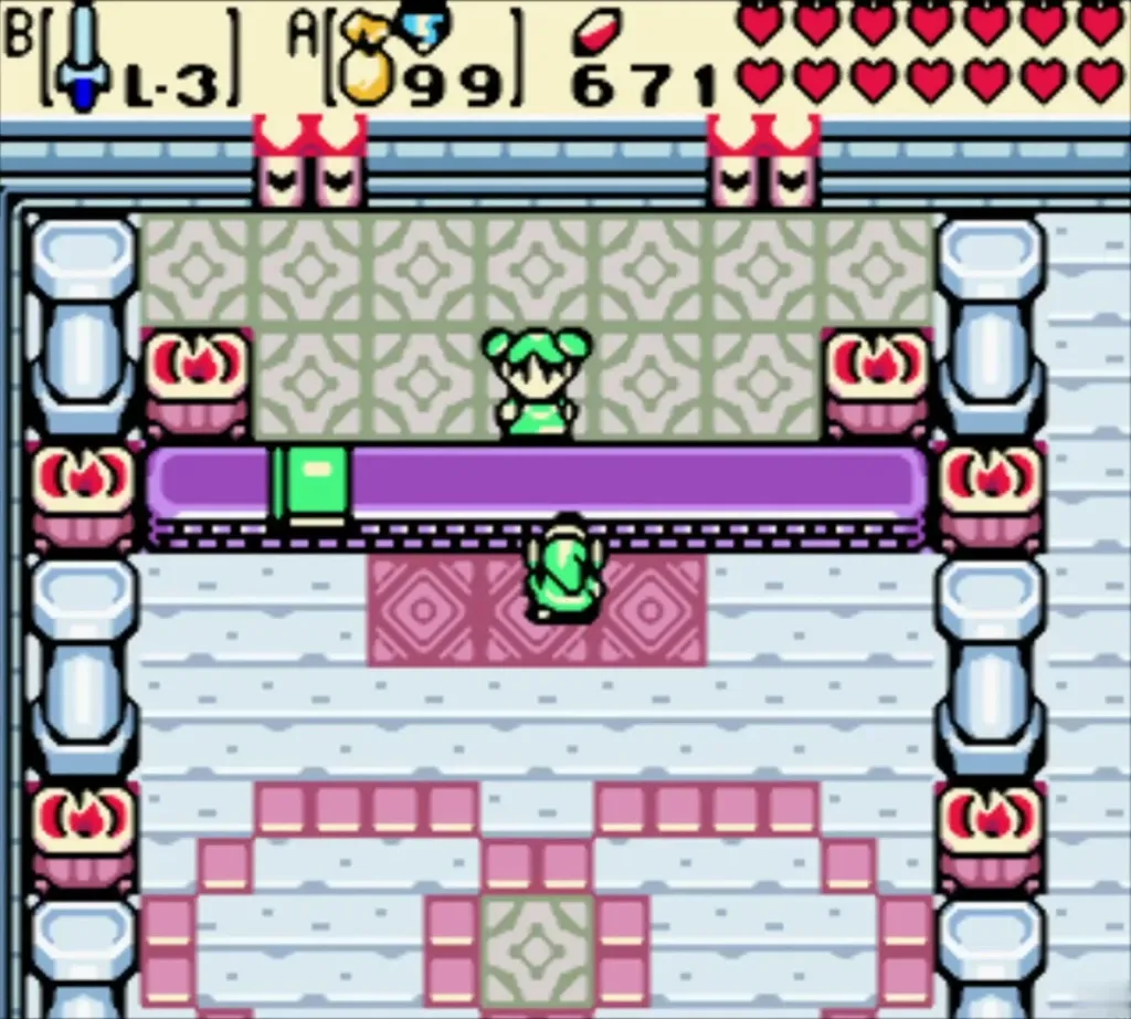 Link in the blue-white secret chamber before the Mirror Shield secret is given Link in the blue-white secret chamber before the Mirror Shield secret is given