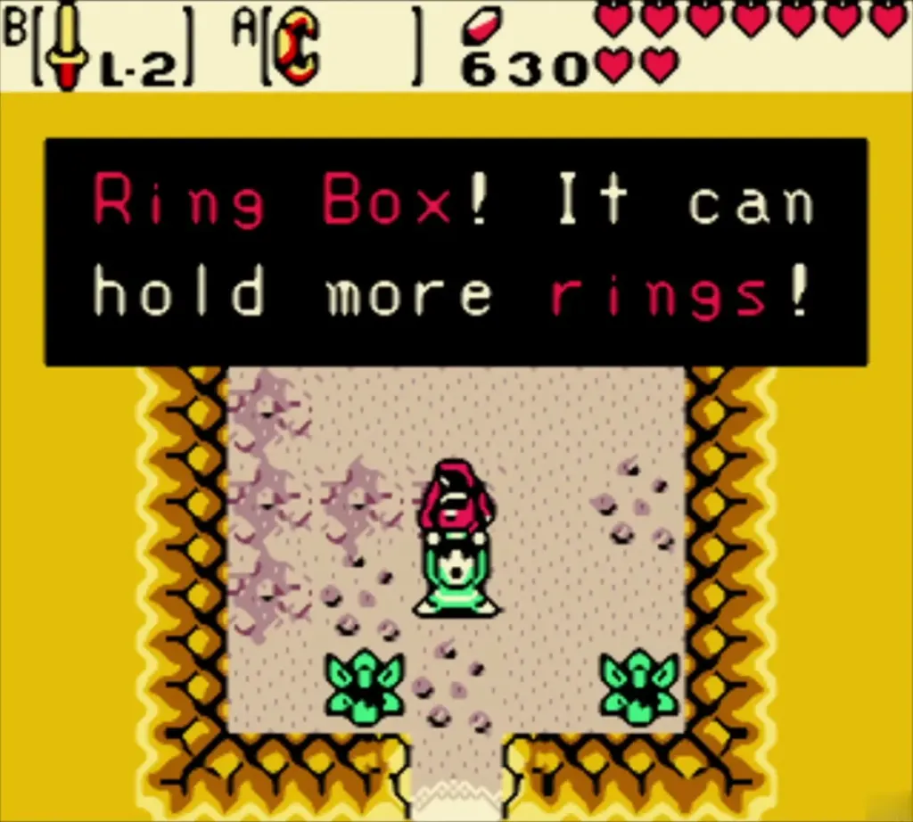 Item-get box reading Ring Box! It can hold more rings! as Link holds the box up Item-get box reading Ring Box! It can hold more rings! as Link holds the box up