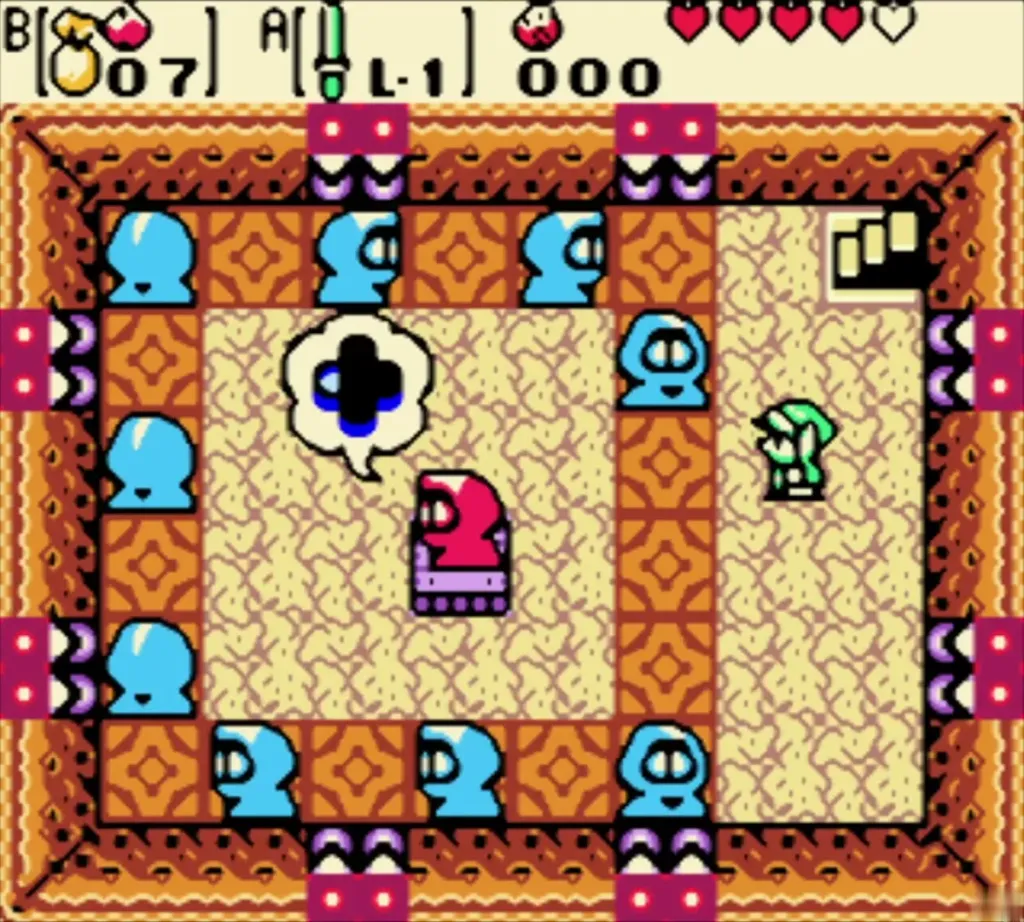 Dance leader in the Dance Hall showing a move symbol for Link to copy Dance leader in the Dance Hall showing a move symbol for Link to copy