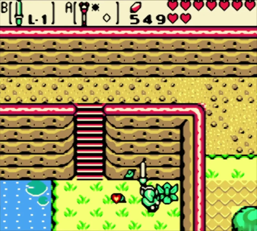 Link at the stump in autumn with the Rod of Seasons raised beside the lair entrance area Link at the stump in autumn with the Rod of Seasons raised beside the lair entrance area