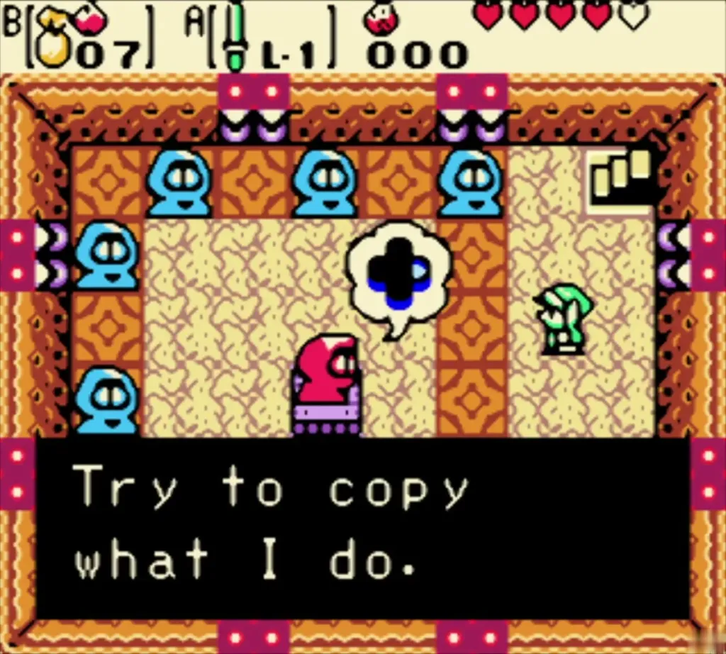 The dance host telling Link to try to copy what he does The dance host telling Link to try to copy what he does