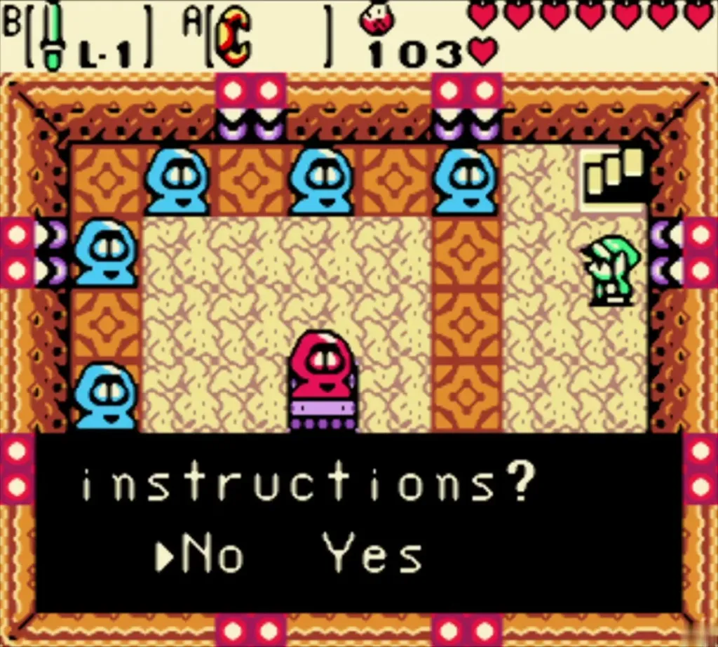 The dance host asking Link on a later visit whether he wants instructions, No or Yes The dance host asking Link on a later visit whether he wants instructions, No or Yes