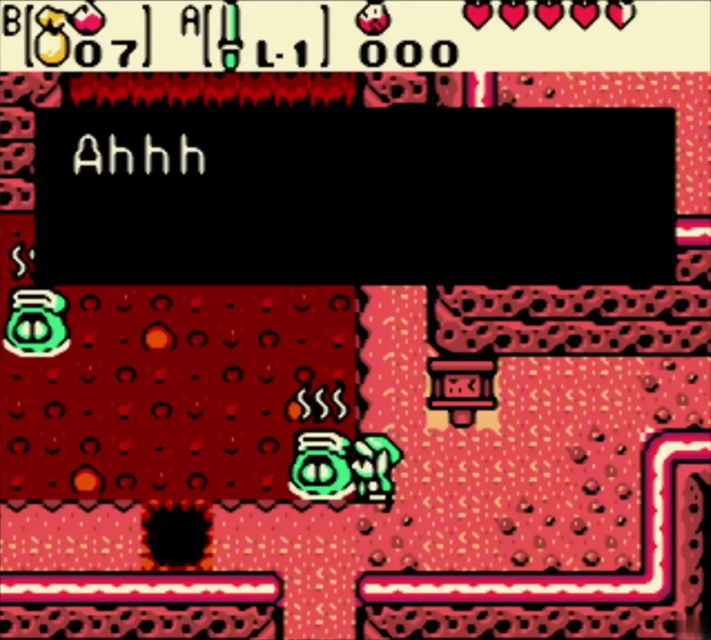 A Subrosian standing in the lava with steam rising, saying Ahhh A Subrosian standing in the lava with steam rising, saying Ahhh