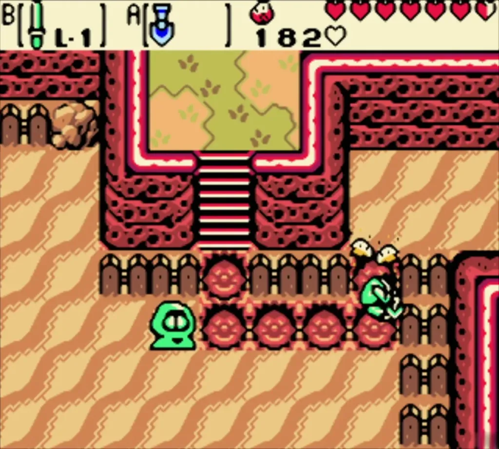 Link digging up Ore Chunks from the sand beside the lava path Link digging up Ore Chunks from the sand beside the lava path