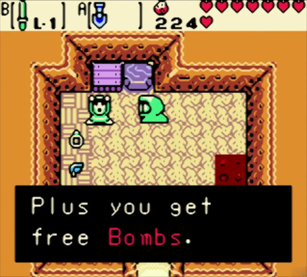 The box saying Plus you get free Bombs after the Bomb Bag upgrade The box saying Plus you get free Bombs after the Bomb Bag upgrade