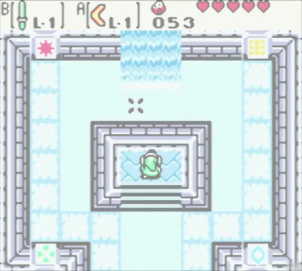 Link standing on the altar pedestal in the Temple of Seasons Link standing on the altar pedestal in the Temple of Seasons