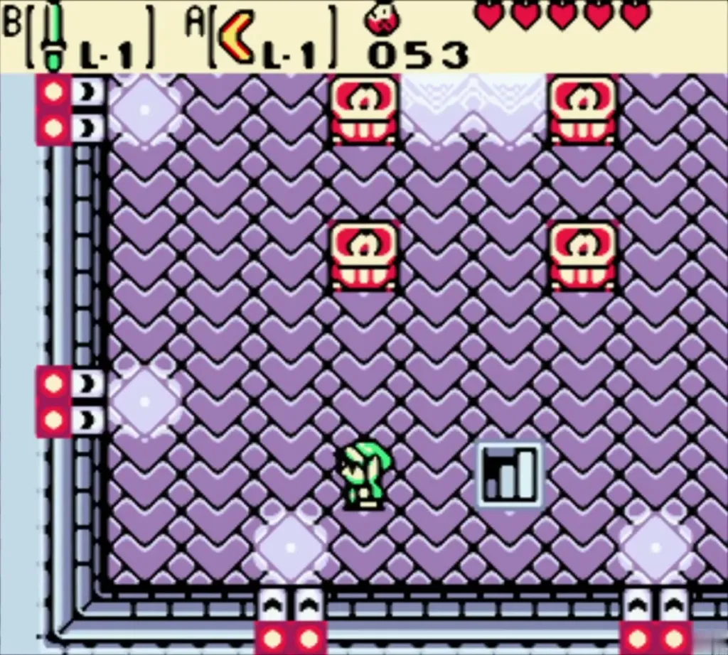 Link in the purple-tiled upper room of the Tower of Winter Link in the purple-tiled upper room of the Tower of Winter