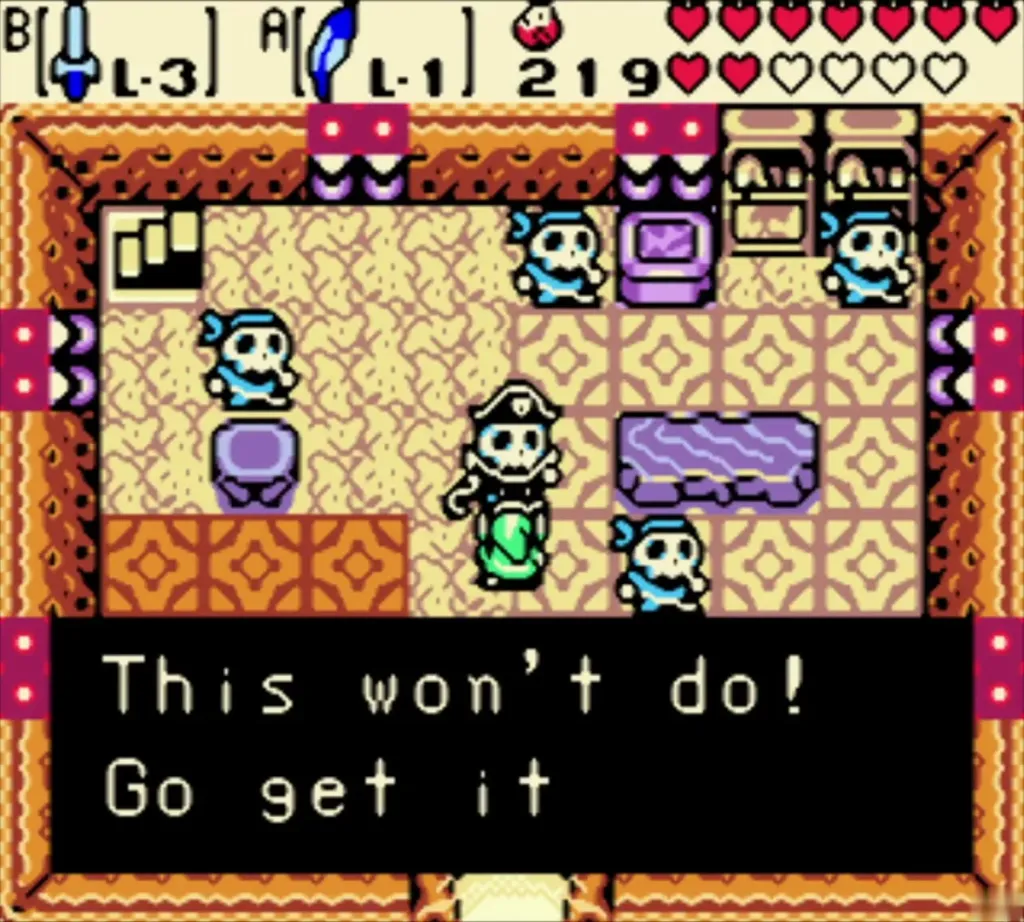 The pirate captain telling Link This won t do! Go get it polished The pirate captain telling Link This won t do! Go get it polished