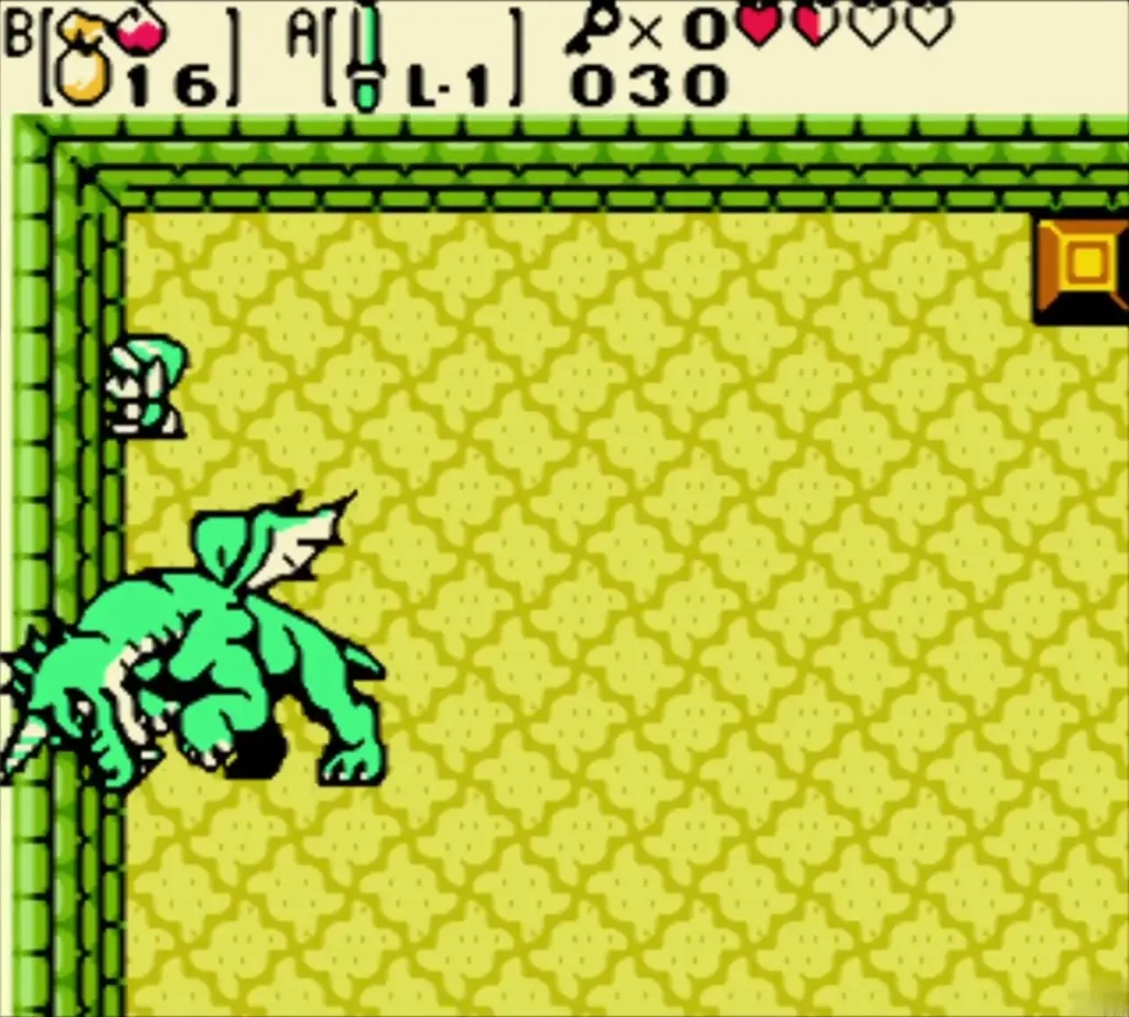 Aquamentus charging across the room while Link stays on the upper side Aquamentus charging across the room while Link stays on the upper side