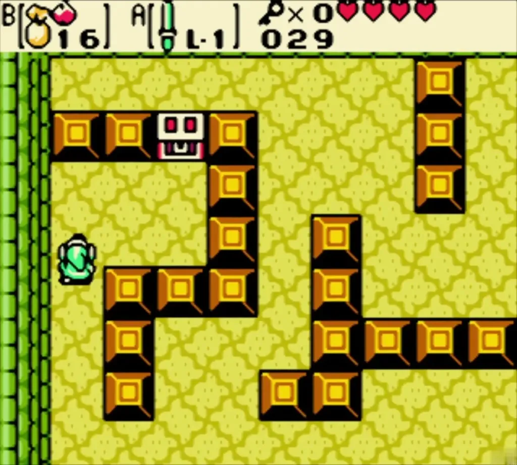 Link entering the small block maze with the chest at the top Link entering the small block maze with the chest at the top