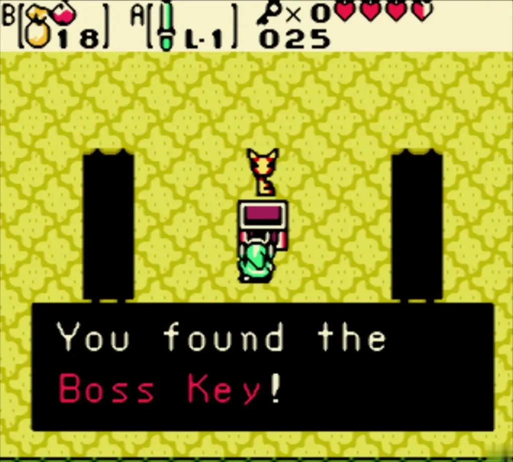 Link holding up the Boss Key with the item message shown Link holding up the Boss Key with the item message shown