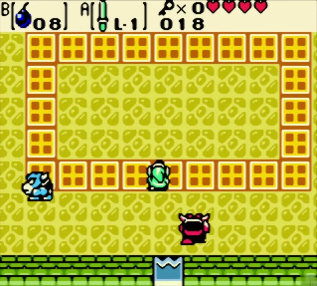 Link in the block-ringed room with a blue and a red Goriya Link in the block-ringed room with a blue and a red Goriya