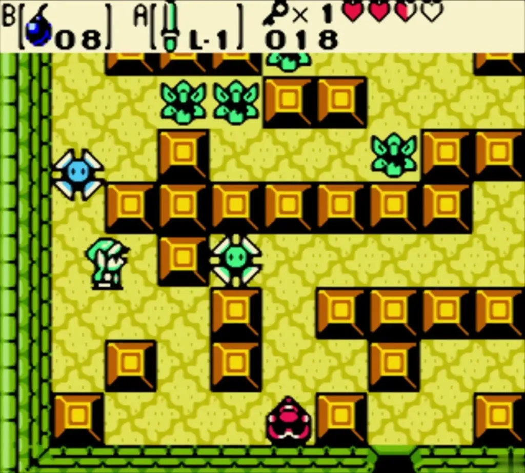 Link at the edge of the maze near a Blade Trap and a rope Link at the edge of the maze near a Blade Trap and a rope