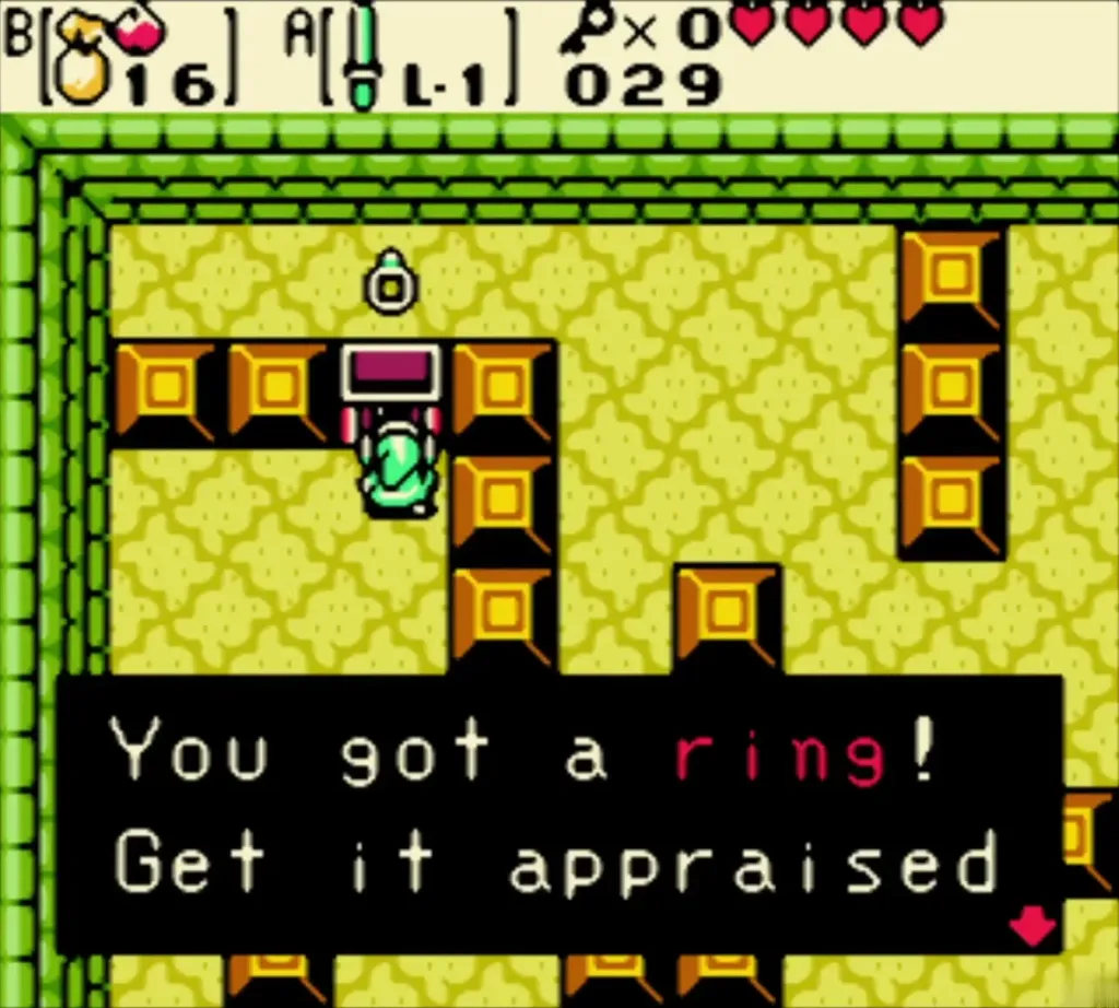 Link holding up a ring with the You got a ring message Link holding up a ring with the You got a ring message