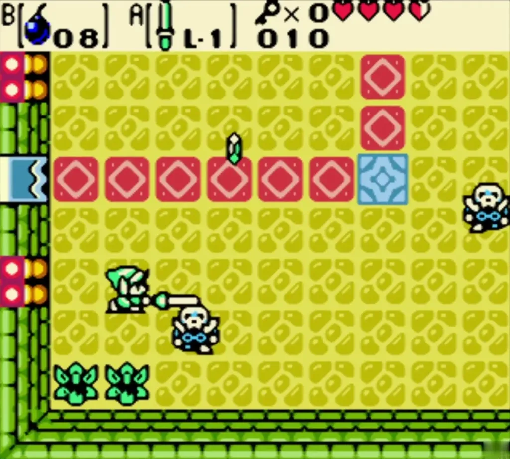 Link slashing a Stalfos in the room east of the block room Link slashing a Stalfos in the room east of the block room