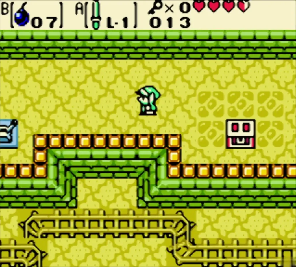 Link on the platform near the track switch with the chest beside it Link on the platform near the track switch with the chest beside it